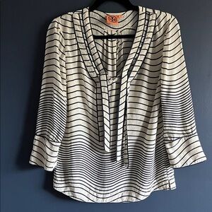 Tory Burch 100% Silk Cream & Navy Striped Blouse